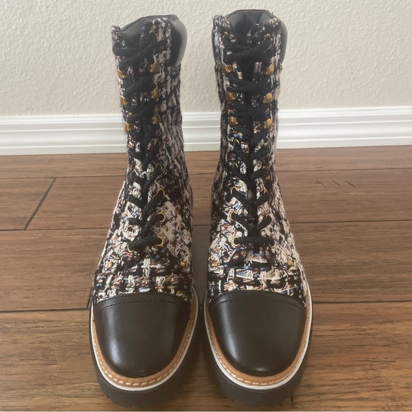 Tory Burch tweed combat boots fall boots winter boots lace up boots black bootie - Picture 10 of 16
